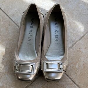 Anne Klein Taupe Flats with Gold Buckle